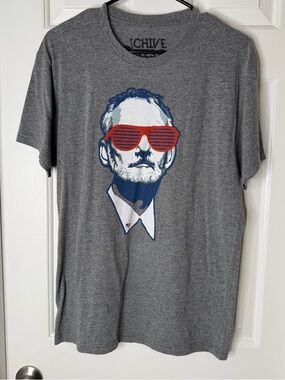 Chive Tees Gray Short-Sleeve Graphic Tee Red & Blue Print- Bill Murray USA Flag
